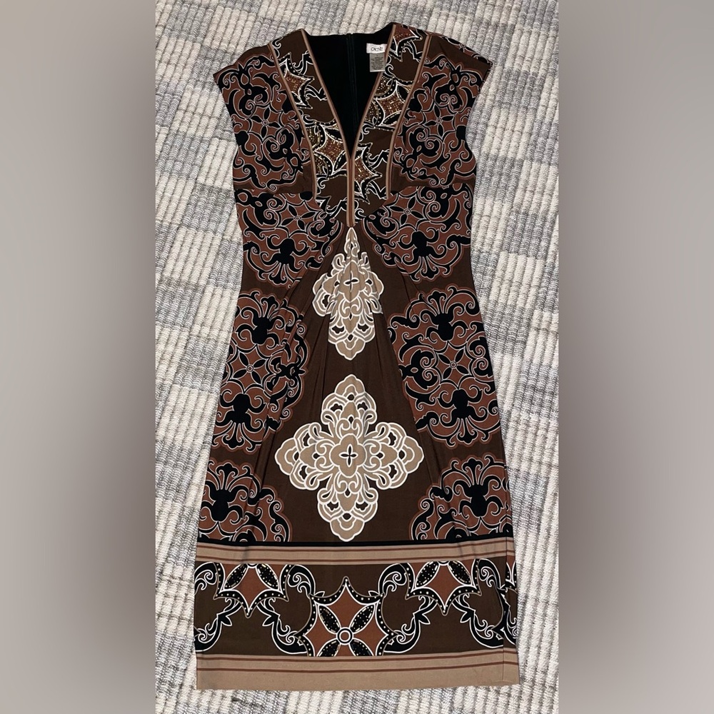 Brown Patterned Dress - Cache
